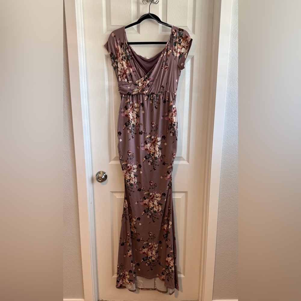 Maternity Floral Maxi Dress in Mauve